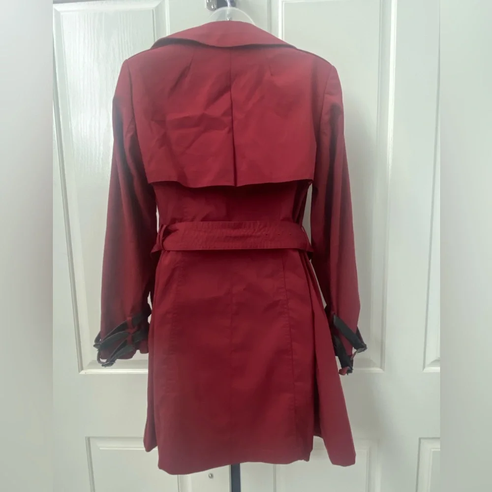 White House Black Market Burgundy Double-Breasted Trench Coat Sz XS - Picture 4 of 4